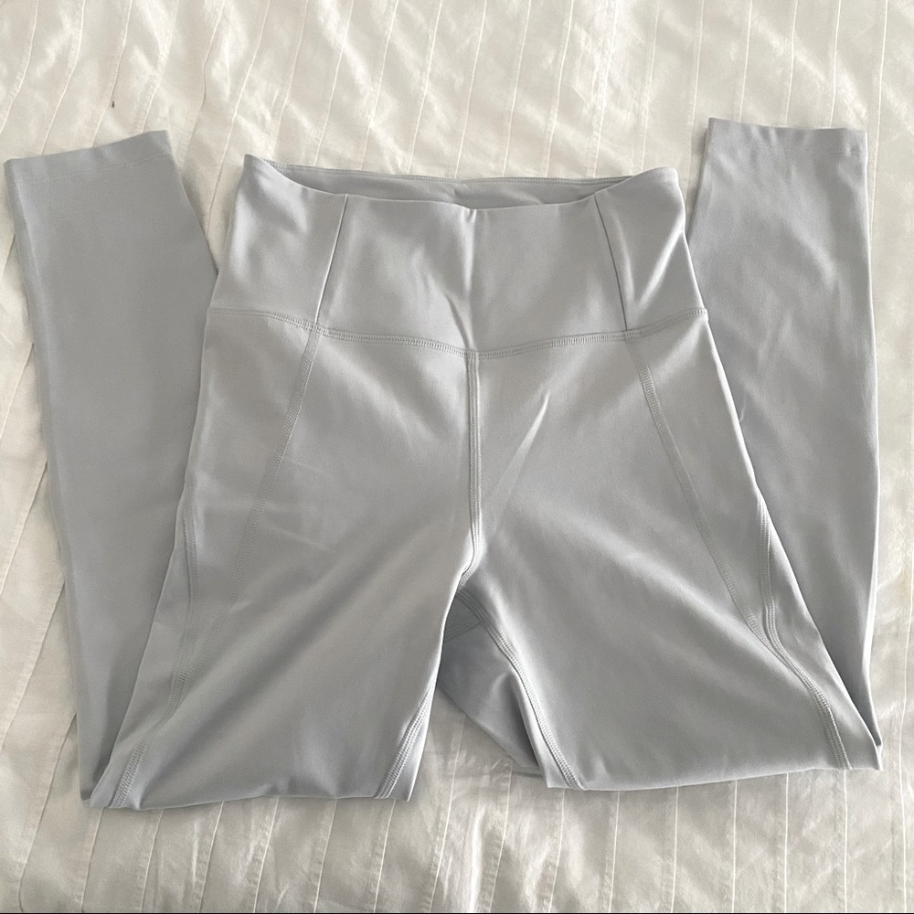Girlfriend Collective Pebble gray high rise leggings, 3/4 length, size S